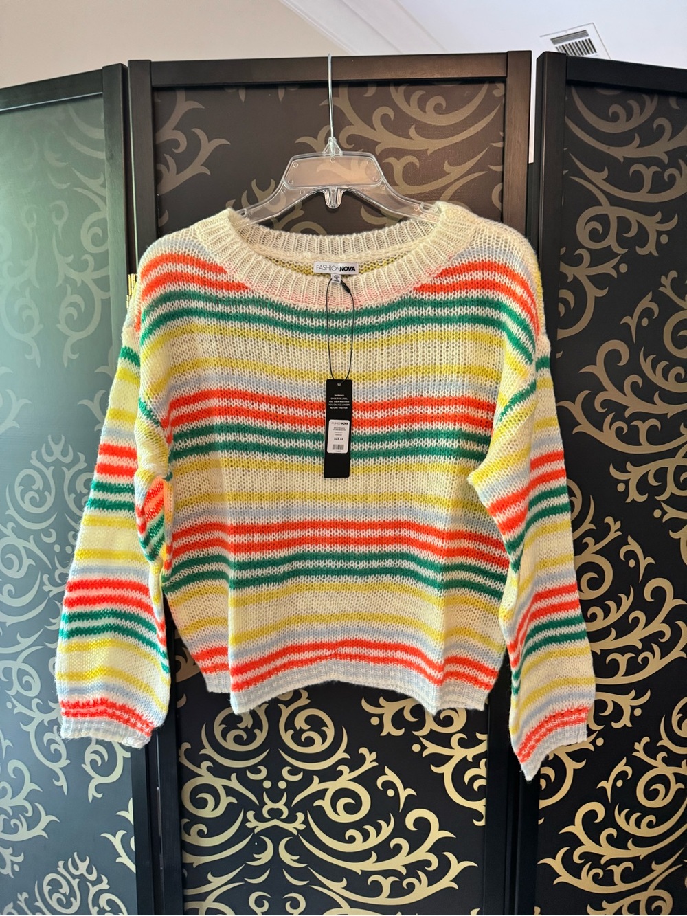 Women's Multicolor Striped Knit Sweater - Yellow/Green/Red